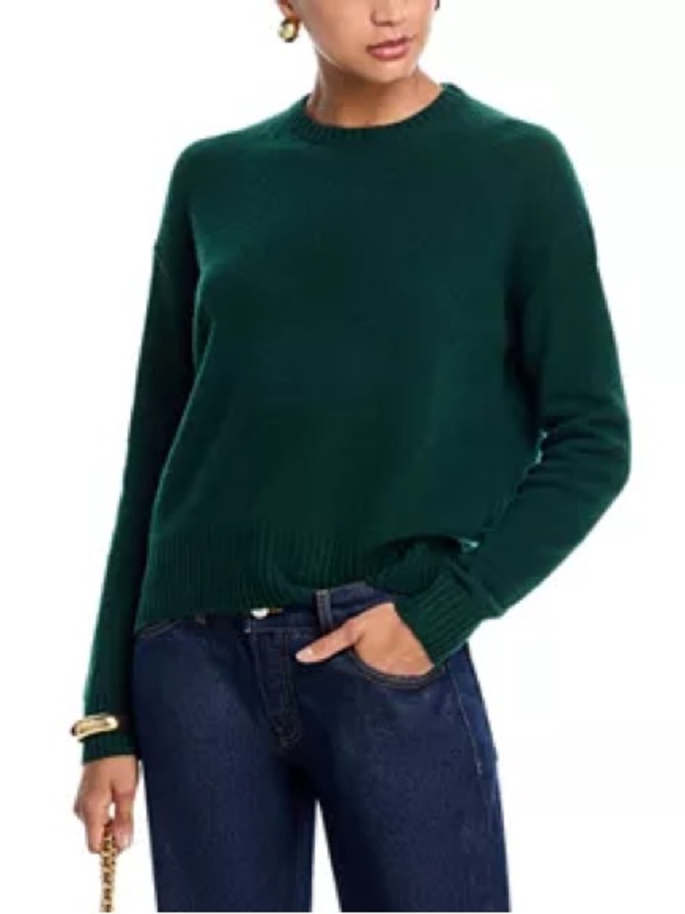 Aqua Cashmere Crew Neck Sweater in Deep Pine Like New XS
